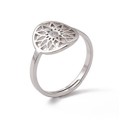 Non-Tarnish 201 Stainless Steel Flower Adjustable Ring for Women