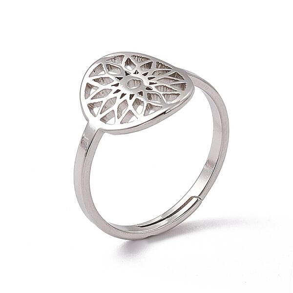 Non-Tarnish 201 Stainless Steel Flower Adjustable Ring for Women
