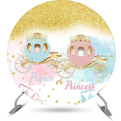 Aperturee Prince Princess Carriage Round Baby Shower Backdrop | Round Backdrop Fabric Cover | Circle Background For Party | R...