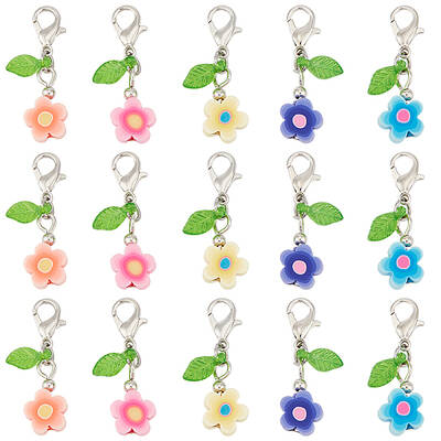 50Pcs Flower Handmade Polymer Clay Pendant Decorations