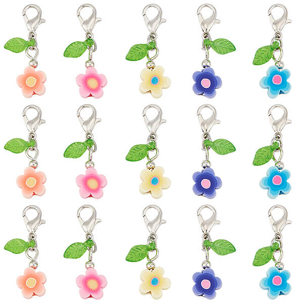 50Pcs Flower Handmade Polymer Clay Pendant Decorations