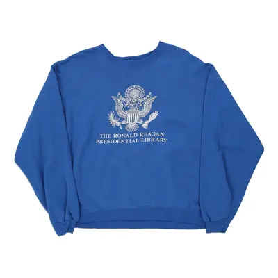 1980s The Ronald Reagan Presidential Library Hanes College Sweatshirt - XL Blue Cotton
