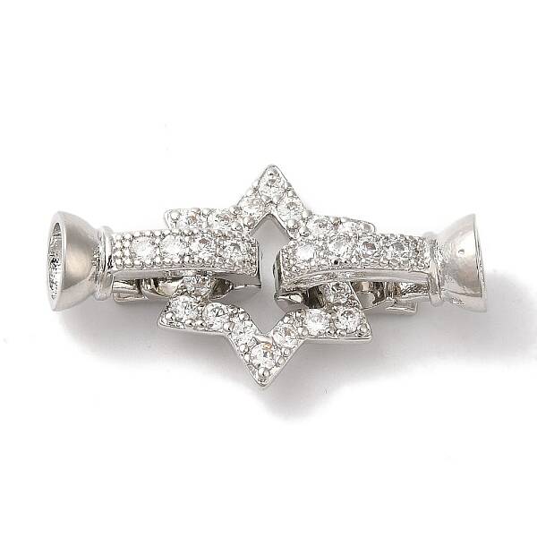 Star Rack Plating Brass Micro Pave Clear Cubic Zirconia Fold Over Clasps