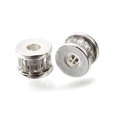 Column Brass Micro Pave Cubic Zirconia Spacer Beads