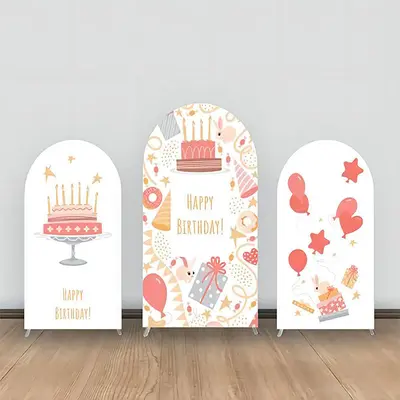 Cake Hat Gift Heart Balloon Rabbit Arch Backdrop Kit - Aperturee