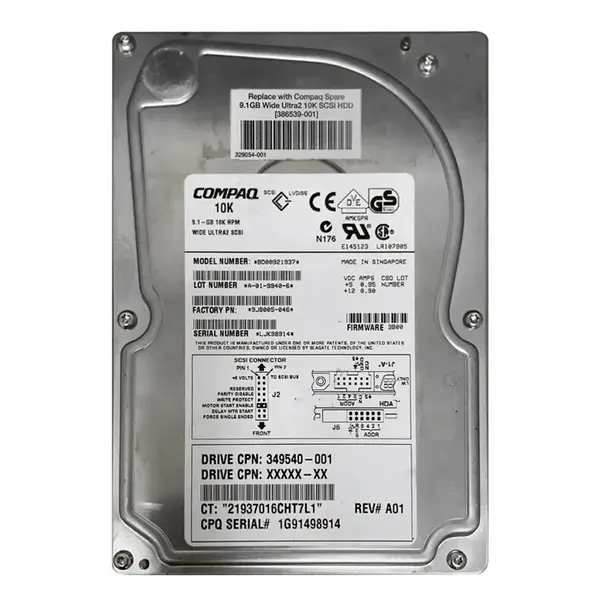 349540-001B HP 9GB 10000RPM Ultra2 Wide SCSI 3.5-Inch 1MB Cache Hard Drive