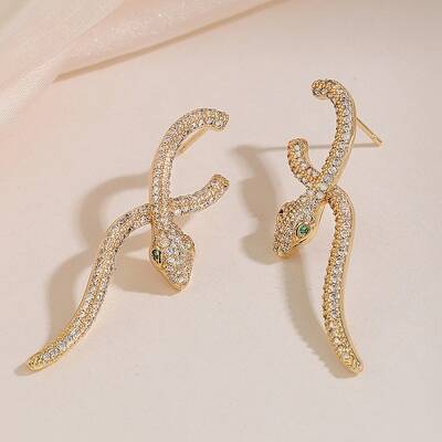 Snake Brass Cubic Zirconia Dangle Stud Earrings for Women