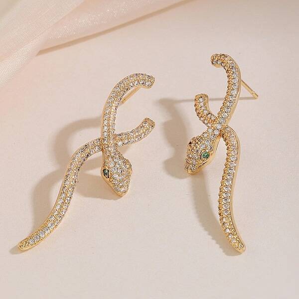 Snake Brass Cubic Zirconia Dangle Stud Earrings for Women