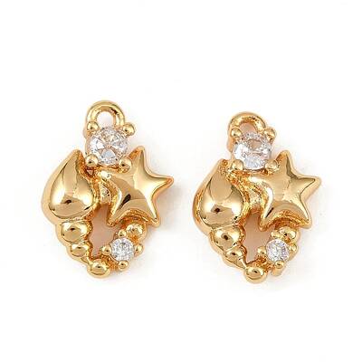 Ocean Theme Brass Micro Pave Cubic Zirconia Charms