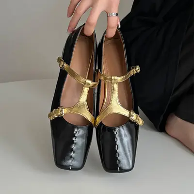 CHIKO Elsie Square Toe Block Heels T-Strap Shoes