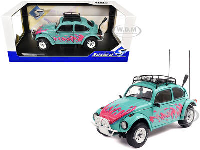 1976 Volkswagen Beetle Baja Miami Green with Pink Graphics 1/18 Diecast Model Car by Solido