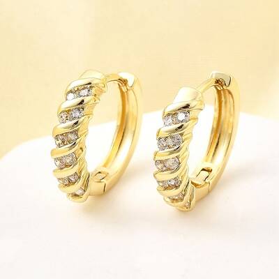 Brass Micro Pave Clear Cubic Zirconia Hoop Earrings