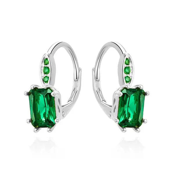 Agato AGT-E001LGR Green Crystal Silver Earrings