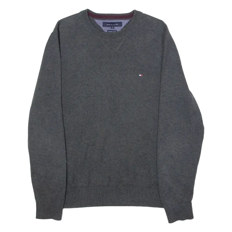 TOMMY HILFIGER Mens Jumper Grey Crew Neck Tight Knit M