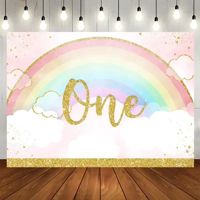 Aperturee Glitter Rainbow Cloud Happy 1St Birthday Backdrop