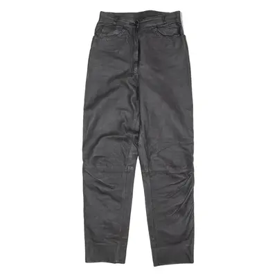 Womens Leather Trousers Black Slim Straight 90s W26 L29