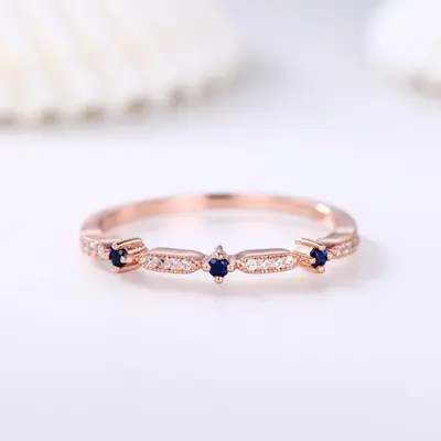 Sapphire Diamond Wedding Ring Half Eternity Matching Band Rose Gold