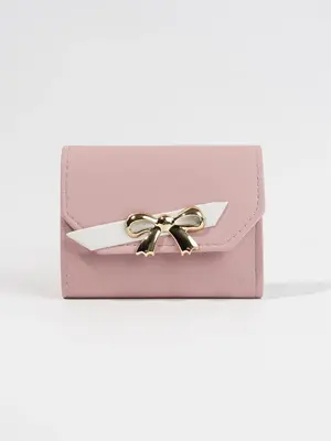 Women's Minimalist Casual Bow Decor PU Leather Short Wallet, Fashion All-match Clutch Purse, Classis Trifold Wallet