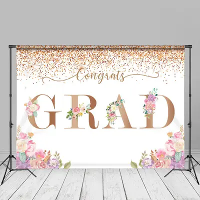 Glitter Floral White Graduation Photography Backdrop - Aperturee