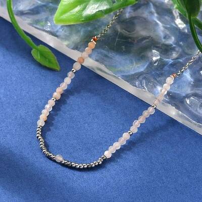 Faceted Round Natural Sunstone Beaded Necklaces