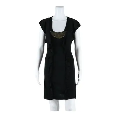 KAREN MILLEN Frill Womens Bodycon Dress Black Viscose Knee Length UK 12