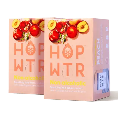 HOPWTR Peach Flavor | Infused with Ashwagandha and L-theanine | Sparking Water, Beverage | 12oz