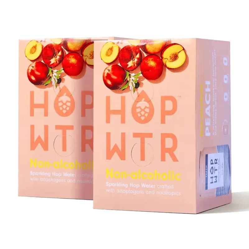 HOPWTR Peach Flavor | Infused with Ashwagandha and L-theanine | Sparking Water, Beverage | 12oz
