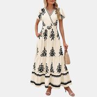 PRETTYGARDEN Women's Summer Casual V Neck Boho Maxi Dress Flowy Aline Bell Sleeve Tiered Floral Dresses with Pocket Comfort B...