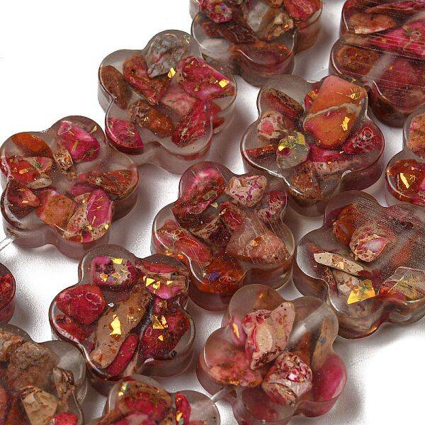 Dyed Natural Imperial Jasper with Resin Beads Strands