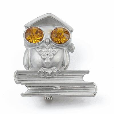 Rhinestone Owl Doctor Brooch Pin
