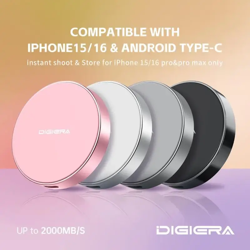 DIGIERA Magnetic Portable SSD 1TB/2TB/512GB Compatible with iPhone 15/16 & Android Type-C Up to 2000MB/s Read Speed for Conte...