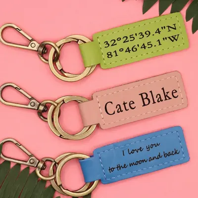 Set of 3 Colorful Personalized Leather Keychain , Real Leather, Same Day Shipping, Free Shipping US