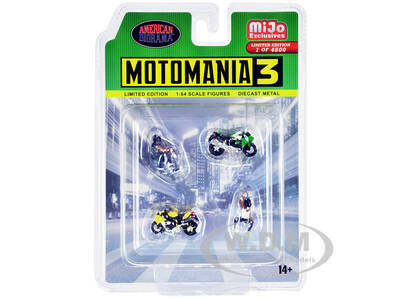 Motomania 3 4 piece Diecast Set (2 Figures and 2 Motorcycles) Limited Edition to 4800 pieces Worldwide for 1/64 Scale Model...