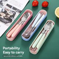 Stainless Steel Tableware Set with Storage Box, 3 Counts/set Including Spoon, Fork & Chopsticks, Portable Tableware Utensils ...
