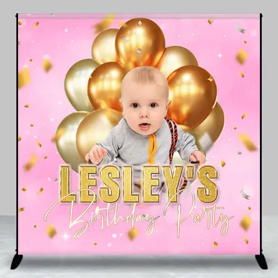Pink Gold Balloons Custom Birthday Party Backdrop - Aperturee