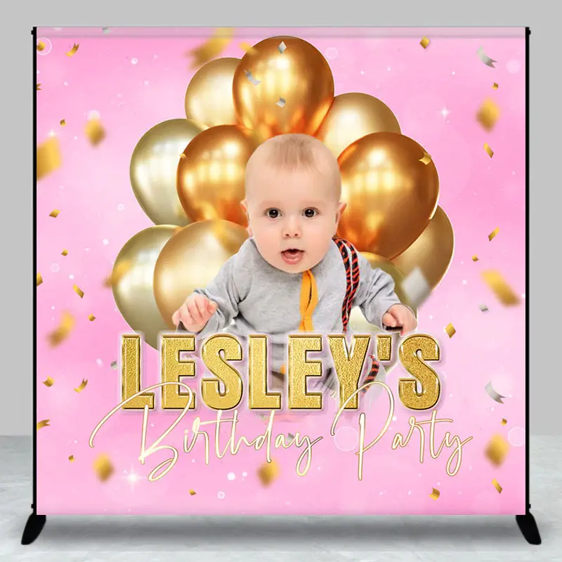 Pink Gold Balloons Custom Birthday Party Backdrop - Aperturee