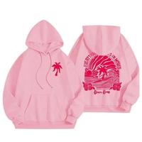 Pink Palm Puff Hoodie for Women 2024 Pink Graphic Hoodie Cute Preppy Sweatshirt Long Sleeve Drawstring Tops With Pockets T-sh...