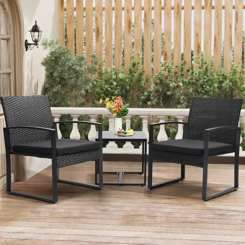 3pc Outdoor Furniture Set, 2 Waterproof Chairs and 1 Table Bistro Furniture Set, Clearance, Wicker Rattan Conversation Set, T...