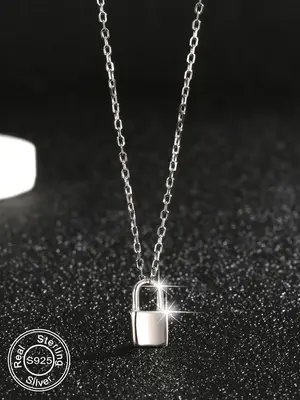 S925 Sterling Silver Creative Design Lock Pendant Necklace for Women, Fashion Jewelry for Party, Daily Clothing Decor, Trendy...