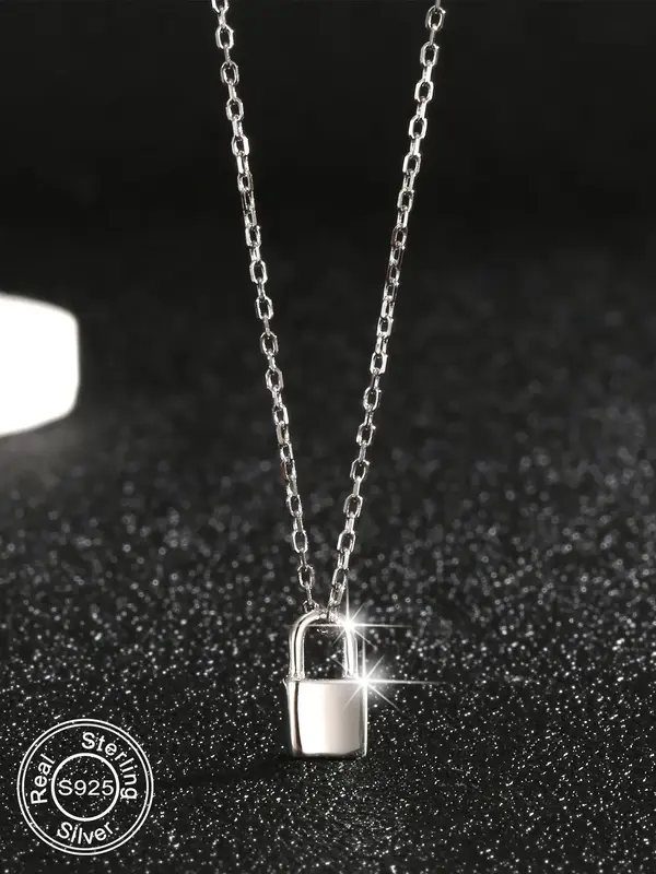 S925 Sterling Silver Creative Design Lock Pendant Necklace for Women, Fashion Jewelry for Party, Daily Clothing Decor, Trendy...