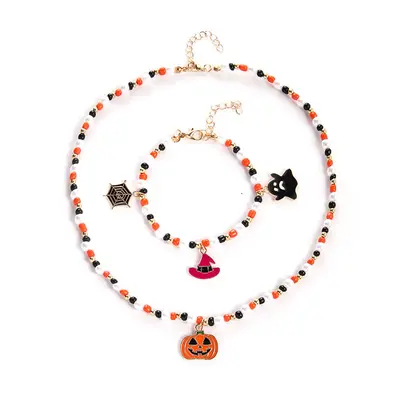 Halloween Ghost Pumpkin Necklace & Bracelet Set | Color: D09441color | Purity: Halloween