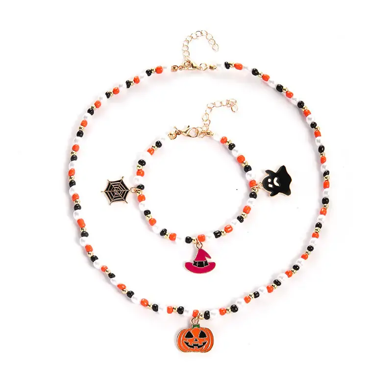 Halloween Ghost Pumpkin Necklace & Bracelet Set | Color: D09441color | Purity: Halloween