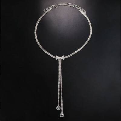Bowknot Alloy Full Crystal Rhinestone Tassel Waist Belly Chains for Women