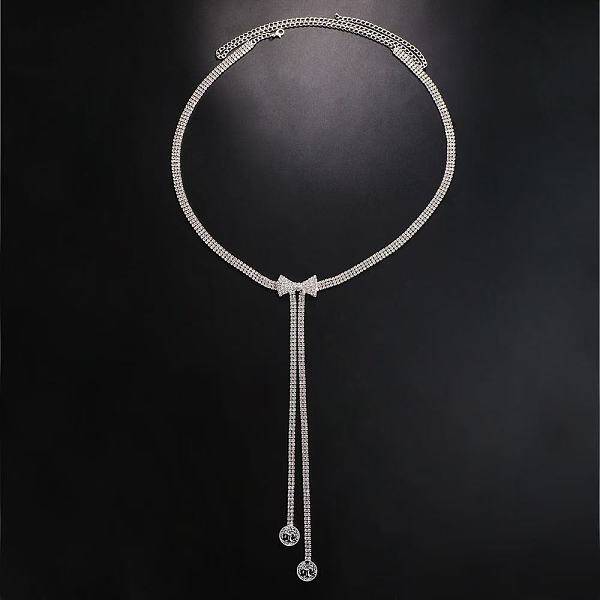 Bowknot Alloy Full Crystal Rhinestone Tassel Waist Belly Chains for Women