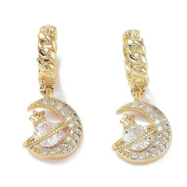 Real 18K Gold Plated Brass Dangle Hoop Earrings