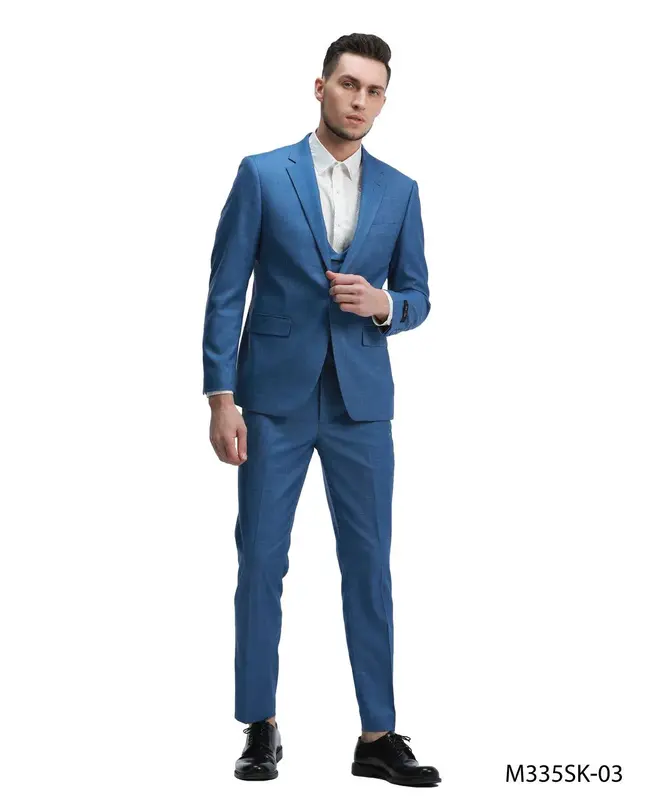 Tazio Men's 3 Piece Skinny Fit Suit  Textured Solid Fabric