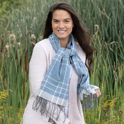 Ukrainian Merino Wool & Cashmere Plaid Scarf - Pink & Gray