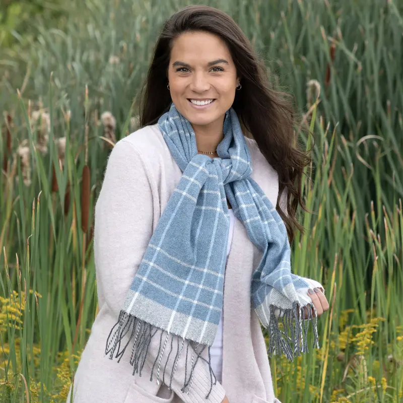 Ukrainian Merino Wool & Cashmere Plaid Scarf - Pink & Gray
