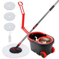 Spin Mop and Bucket with Wringer Set on Wheels, 360° Spinning Mop Bucket System with 3 Microfiber Mop Replacement Heads and ...