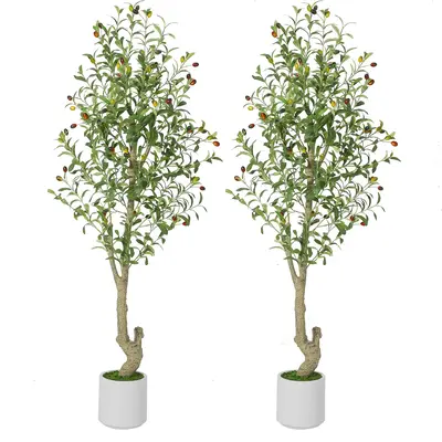 Garvee 5ft Artificial Olive Trees Indoor,Tall Fake Plants with 72 Lifelike Olive Fruits & 864 Dense Leaves, Faux Plants in Wh...